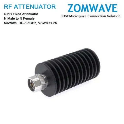 40dB Fixed Attenuator, N Male to N Female, 50Watts, DC-8.5GHz, VSWR1.25
