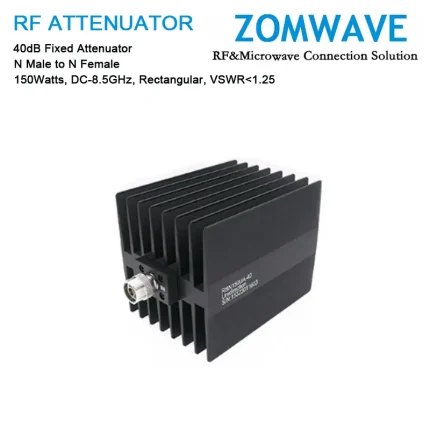 40dB Fixed Attenuator, N Male to N Female, 150Watts, DC-8.5GHz, Rectangular, VSWR1.25
