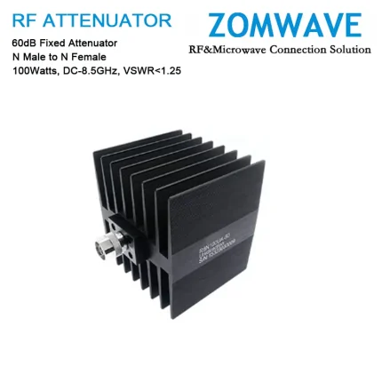 60dB Fixed Attenuator, N Male to N Female, 100Watts, DC-8.5GHz, VSWR1.25