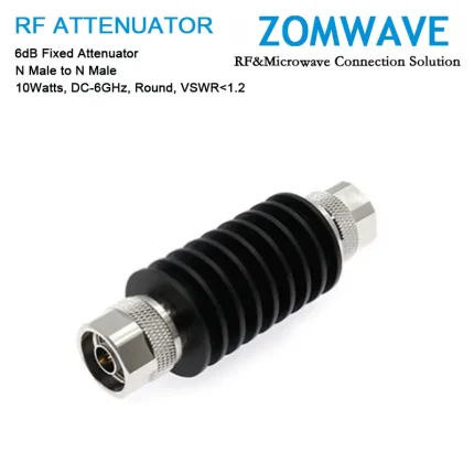 6dB Fixed Attenuator, N Male to N Male, 10Watts, DC-6GHz, Round, VSWR1.2