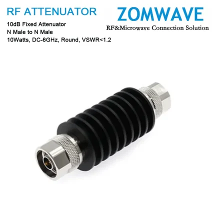 10dB Fixed Attenuator, N Male to N Male, 10Watts, DC-6GHz, Round, VSWR1.2