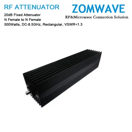 20dB Fixed Attenuator, N Female to N Female, 500Watts, DC-8.5GHz, Rectangular, VSWR1.3