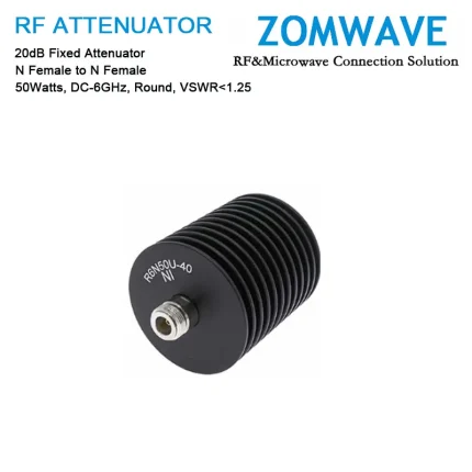 20dB Fixed Attenuator, N Female to N Female, 50Watts, DC-6GHz, Round, VSWR1.25