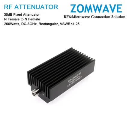 30dB Fixed Attenuator, N Female to N Female, 200Watts, DC-8GHz, Rectangular, VSWR1.25
