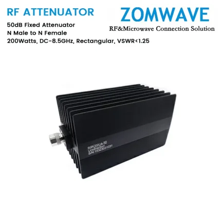 50dB Fixed Attenuator, N Male to N Female, 200Watts, DC-8.5GHz, Rectangular, VSWR1.25