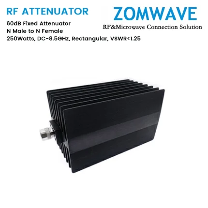 60dB Fixed Attenuator, N Male to N Female, 250Watts, DC-8.5GHz, Rectangular, VSWR1.25