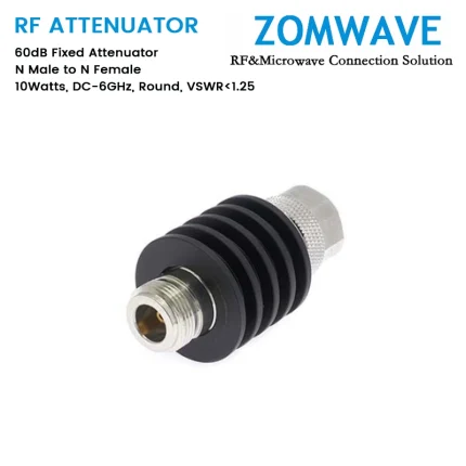 60dB Fixed Attenuator, N Male to N Female, 10Watts, DC-6GHz, Round, VSWR1.25