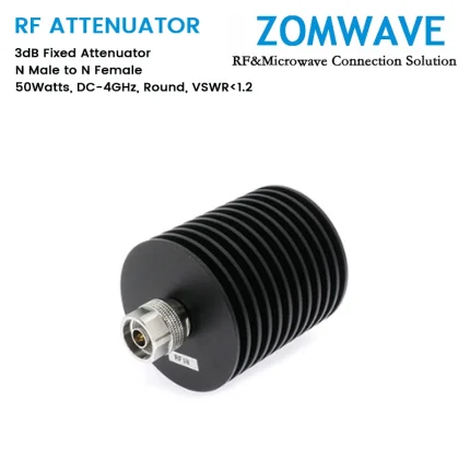 3dB Fixed Attenuator, N Male to N Female, 50Watts, DC-4GHz, Round, VSWR1.2