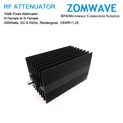 10dB Fixed Attenuator, N Female to N Female, 200Watts, DC-8.5GHz, Rectangular, VSWR1.25