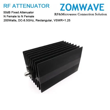 50dB Fixed Attenuator, N Female to N Female, 200Watts, DC-8.5GHz, Rectangular, VSWR1.25