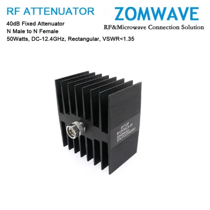 40dB Fixed Attenuator, N Male to N Female, 50Watts, DC-12.4GHz, Rectangular, VSWR1.35