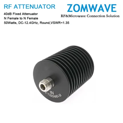 40dB Fixed Attenuator, N Female to N Female, 50Watts, DC-12.4GHz, Round, VSWR1.35