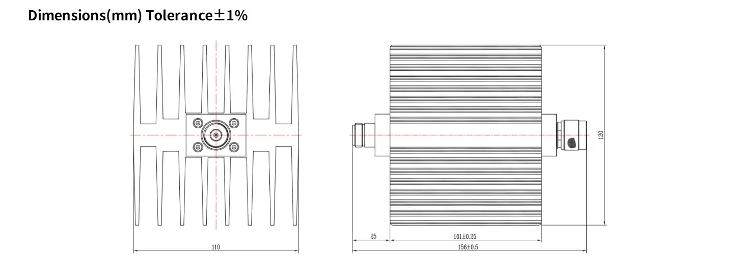 6dB Fixed Attenuator, N Male to N Female, 100Watts, DC-12.4GHz, VSWR1.35