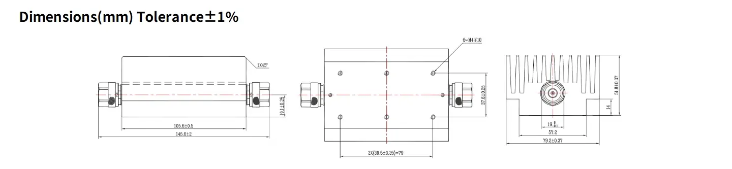 10dB Fixed Attenuator, N Male to N Male, 150Watts, DC-12.4GHz, Rectangular, VSWR1.35