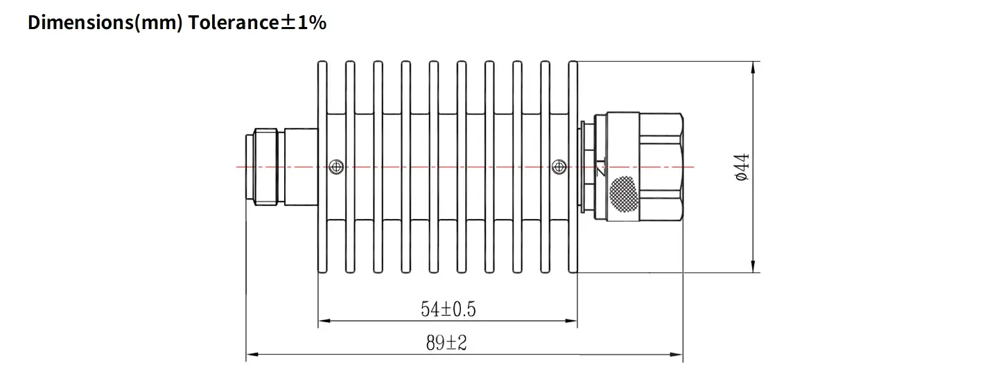 50dB Fixed Attenuator, N Male to N Female, 25Watts, DC-12.4GHz, VSWR1.35