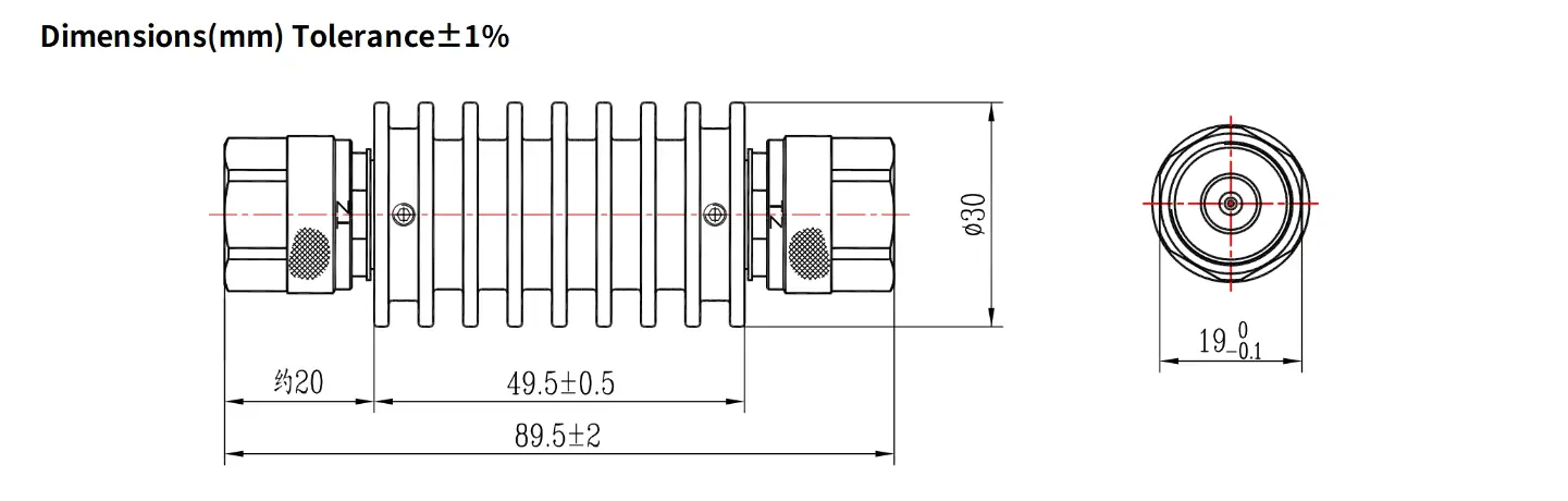 6dB Fixed Attenuator, N Male to N Male, 10Watts, DC-8.5GHz, Round, VSWR1.25