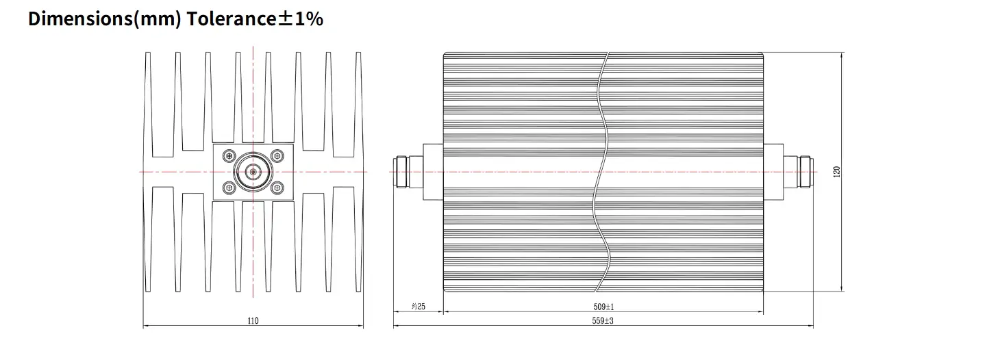 30dB Fixed Attenuator, N Female to N Female, 500Watts, DC-12.4GHz, Rectangular, VSWR1.35