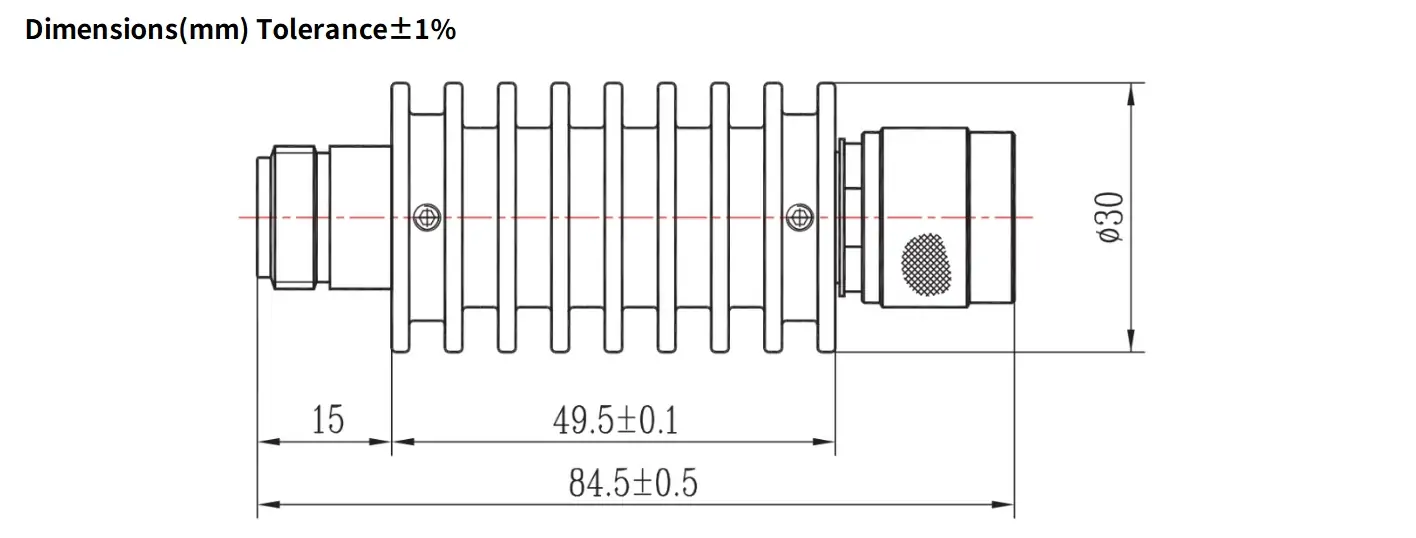 6dB Fixed Attenuator, N Male to N Female, 15Watts, DC-8.5GHz, Round, VSWR1.25