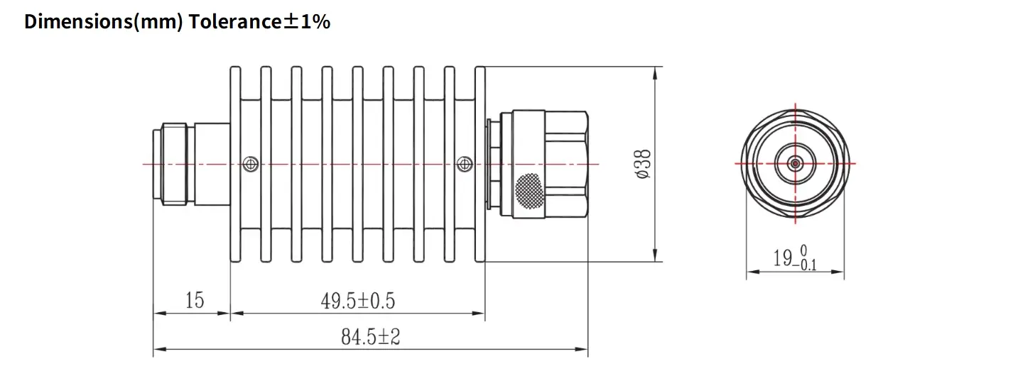 10dB Fixed Attenuator, N Male to N Female, 25Watts, DC-8.5GHz, Round, VSWR1.25