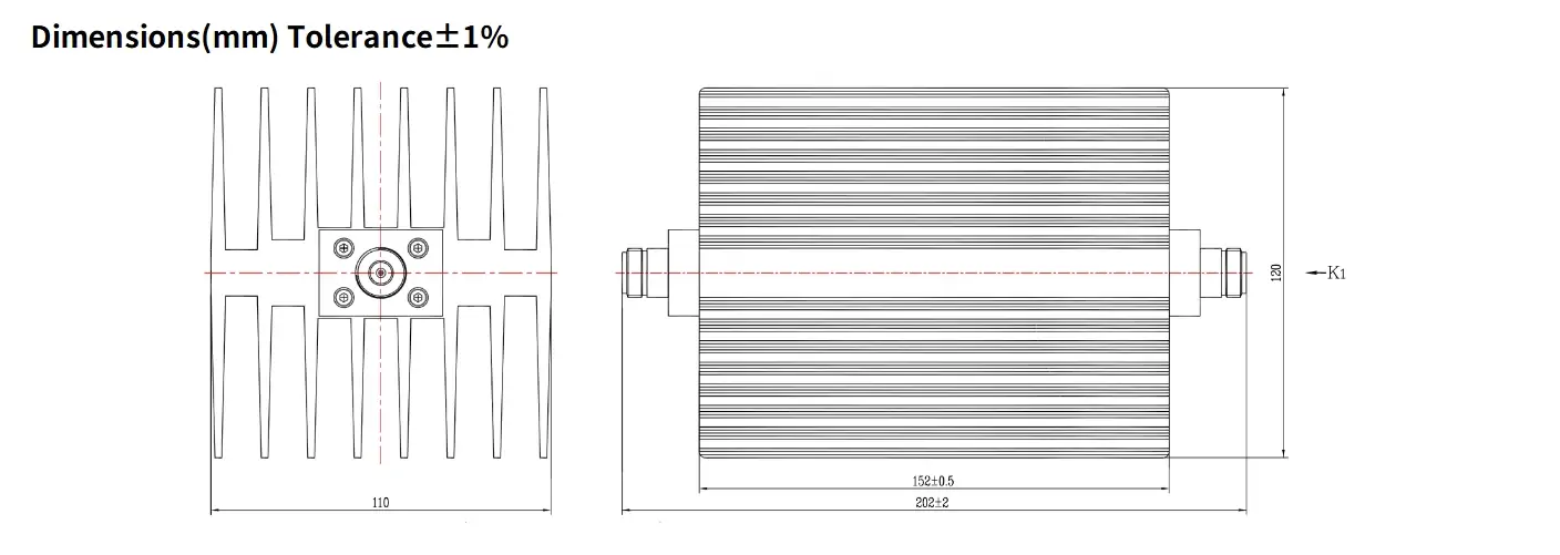 10dB Fixed Attenuator, N Female to N Female, 150Watts, DC-8.5GHz, Rectangular, VSWR1.25