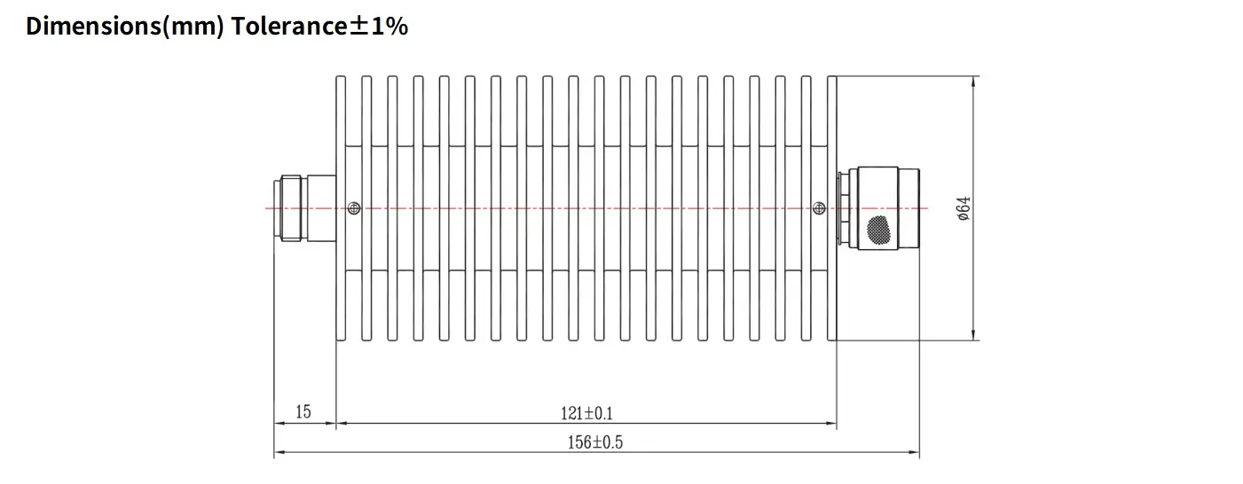 10dB Fixed Attenuator, N Male to N Female, 100Watts, DC-8.5GHz, Round, VSWR1.25