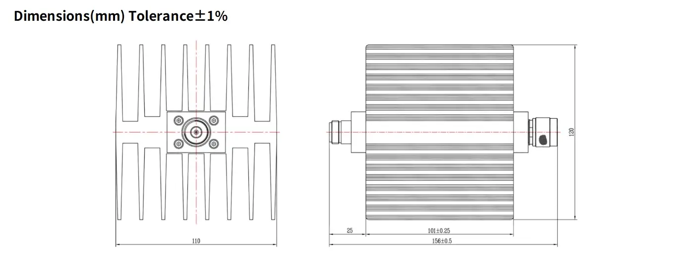 60dB Fixed Attenuator, N Male to N Female, 100Watts, DC-8.5GHz, VSWR1.25