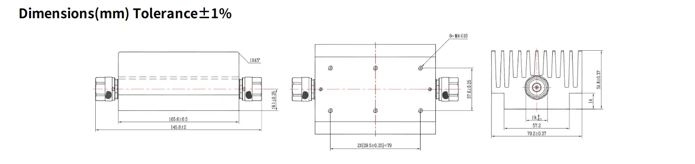 60dB Fixed Attenuator, N Male to N Male, 150Watts, DC-8.5GHz, Rectangular, VSWR1.25