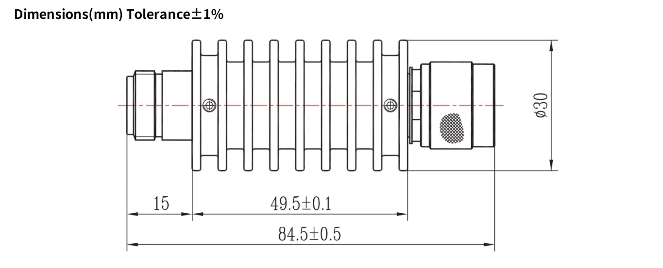 20dB Fixed Attenuator, N Male to N Female, 15Watts, DC-6GHz, Round, VSWR1.25