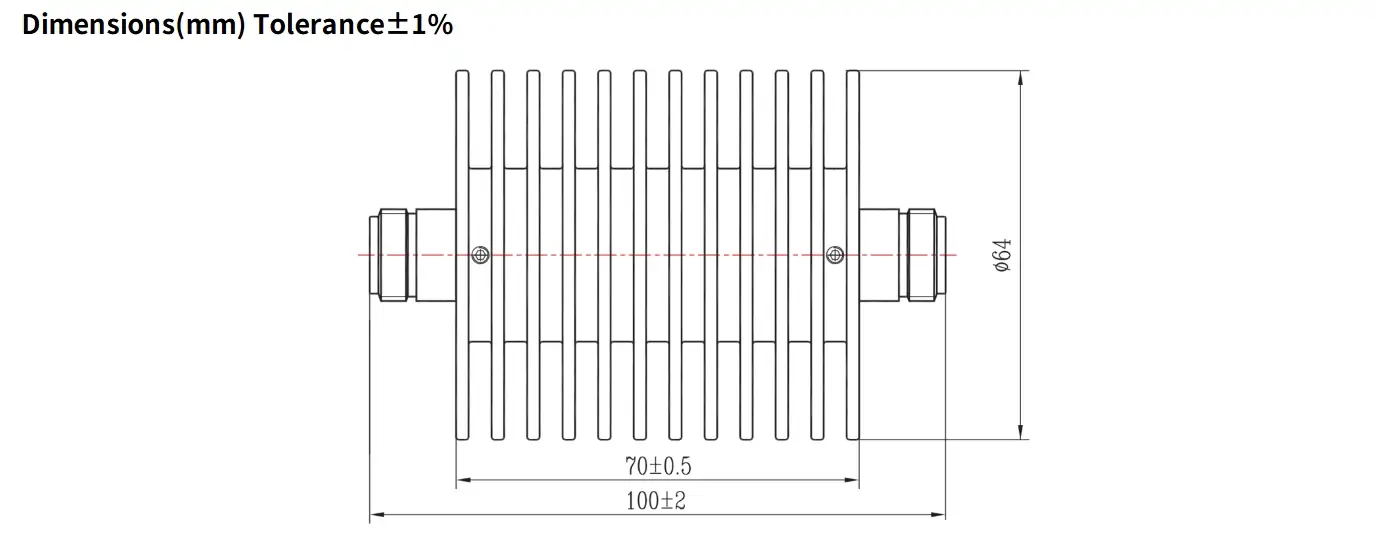 30dB Fixed Attenuator, N Female to N Female, 50Watts, DC-6GHz, Round, VSWR1.25