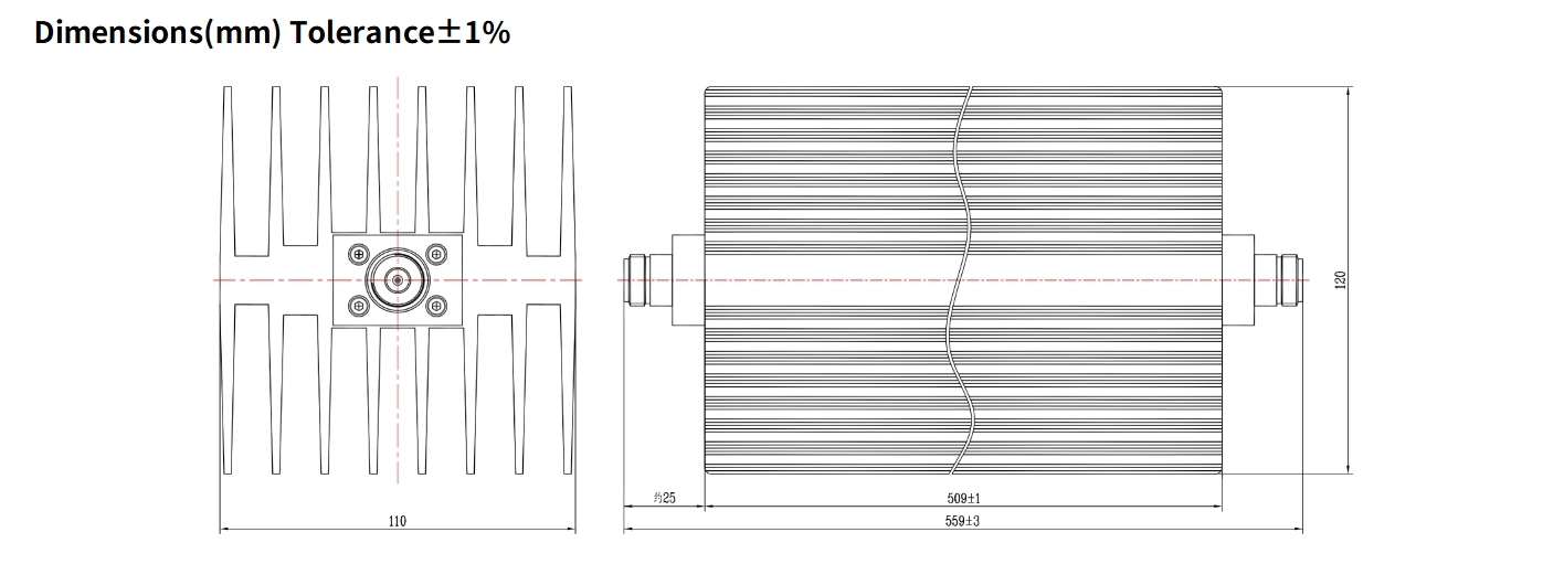 60dB Fixed Attenuator, N Female to N Female, 500Watts, DC-8.5GHz, Rectangular, VSWR1.3