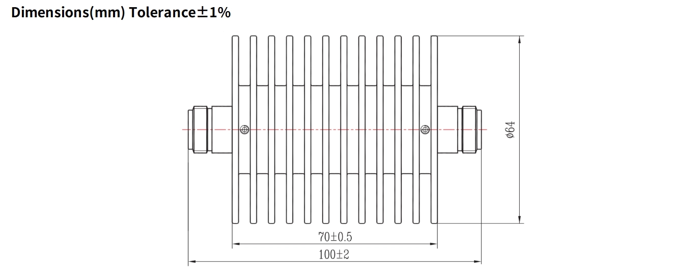 60dB Fixed Attenuator, N Female to N Female, 50Watts, DC-6GHz, Round, VSWR1.25