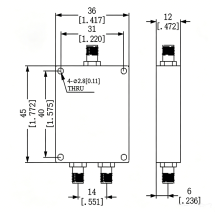 2 Way SMA Power Divider from 500 MHz to 6 GHz Rated at 30 Watts