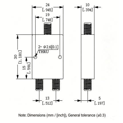 2 Way SMA Power Divider from 6 GHz to 18 GHz Rated at 20 Watts
