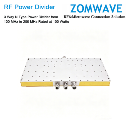 3 Way N Type Power Divider from 100 MHz to 200 MHz Rated at 100 Watts