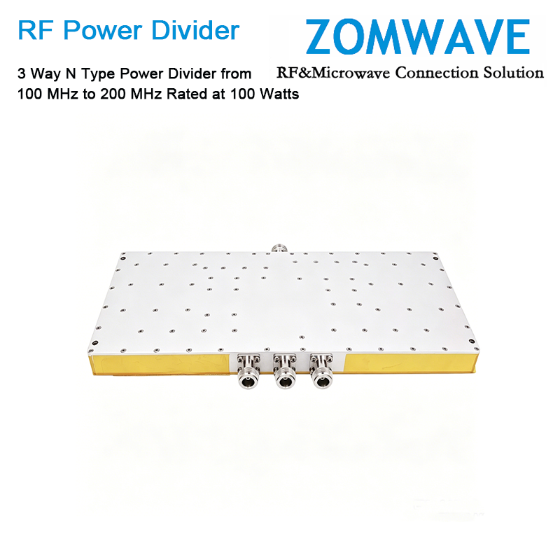 3 Way N Type Power Divider from 100 MHz to 200 MHz Rated at 100 Watts
