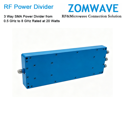 3 Way SMA Power Divider from 0.5 GHz to 8 GHz Rated at 20 Watts