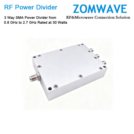 3 Way SMA Power Divider from 0.8 GHz to 2.7 GHz Rated at 30 Watts