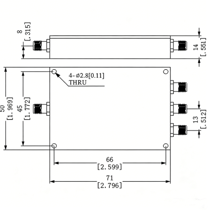 3 Way SMA Power Divider from 0.8 GHz to 2.7 GHz Rated at 30 Watts