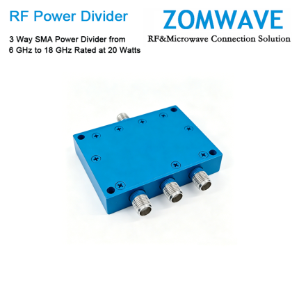 3 Way SMA Power Divider from 6 GHz to 18 GHz Rated at 20 Watts