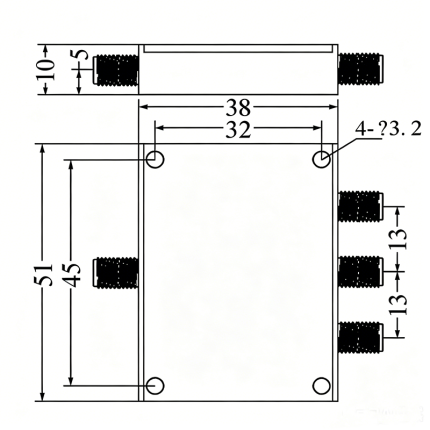 3 Way SMA Power Divider from 6 GHz to 18 GHz Rated at 20 Watts