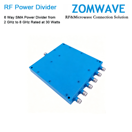 6 Way SMA Power Divider from 2 GHz to 8 GHz Rated at 30 Watts