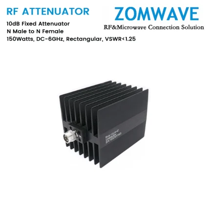 10dB Fixed Attenuator, N Male to N Female, 150Watts, DC-6GHz, Rectangular, VSWR1.25