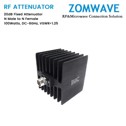 20dB Fixed Attenuator, N Male to N Female, 100Watts, DC-6GHz, VSWR1.25