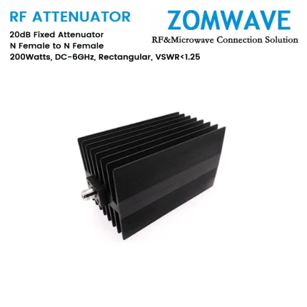 20dB Fixed Attenuator, N Female to N Female, 200Watts, DC-6GHz, Rectangular, VSWR1.25