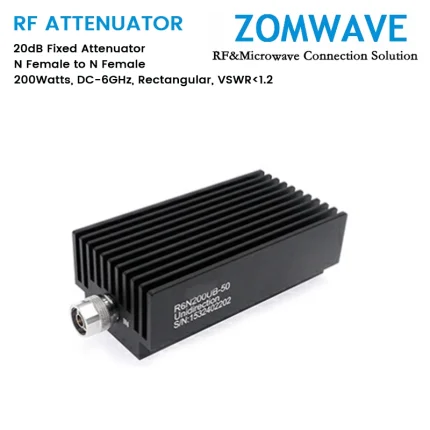 20dB Fixed Attenuator, N Female to N Female, 200Watts, DC-6GHz, Rectangular, VSWR1.2