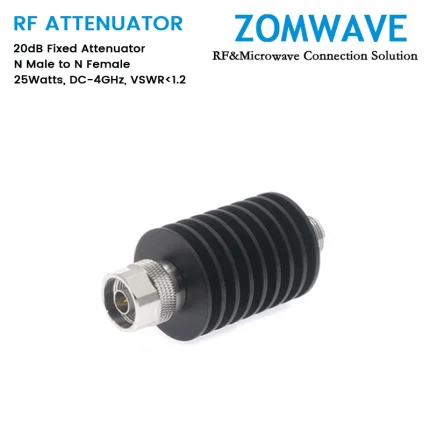 20dB Fixed Attenuator, N Male to N Female, 25Watts, DC-4GHz, VSWR1.2