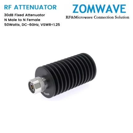 30dB Fixed Attenuator, N Male to N Female, 50Watts, DC-6GHz, VSWR1.25