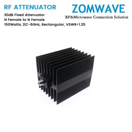 30dB Fixed Attenuator, N Female to N Female, 150Watts, DC-6GHz, Rectangular, VSWR1.25