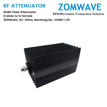 30dB Fixed Attenuator, N Male to N Female, 250Watts, DC-6GHz, Rectangular, VSWR1.25