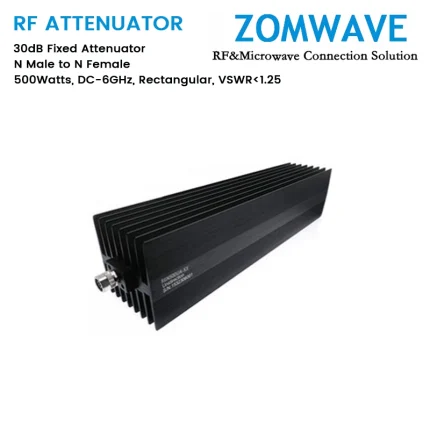 50dB Fixed Attenuator, N Male to N Female, 500Watts, DC-6GHz, Rectangular, VSWR1.25